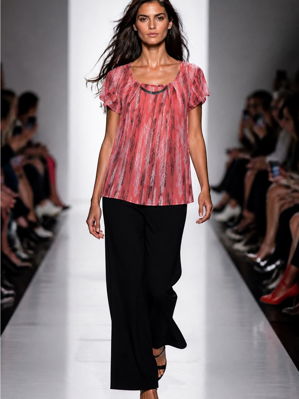 Notations Coral Pink Abstract Print Short Sleeve Blouse Top Large